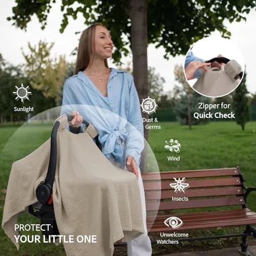 Nilsa 5-in-1 Muslin Nursing Cover 117cm x 91cm | Breathable Cotton Privacy Apron for Breastfeeding & Car Seat thumbnail 5