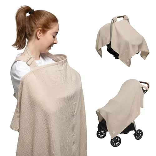 Nilsa 5-in-1 Muslin Nursing Cover 117cm x 91cm | Breathable Cotton Privacy Apron for Breastfeeding & Car Seat thumbnail 1