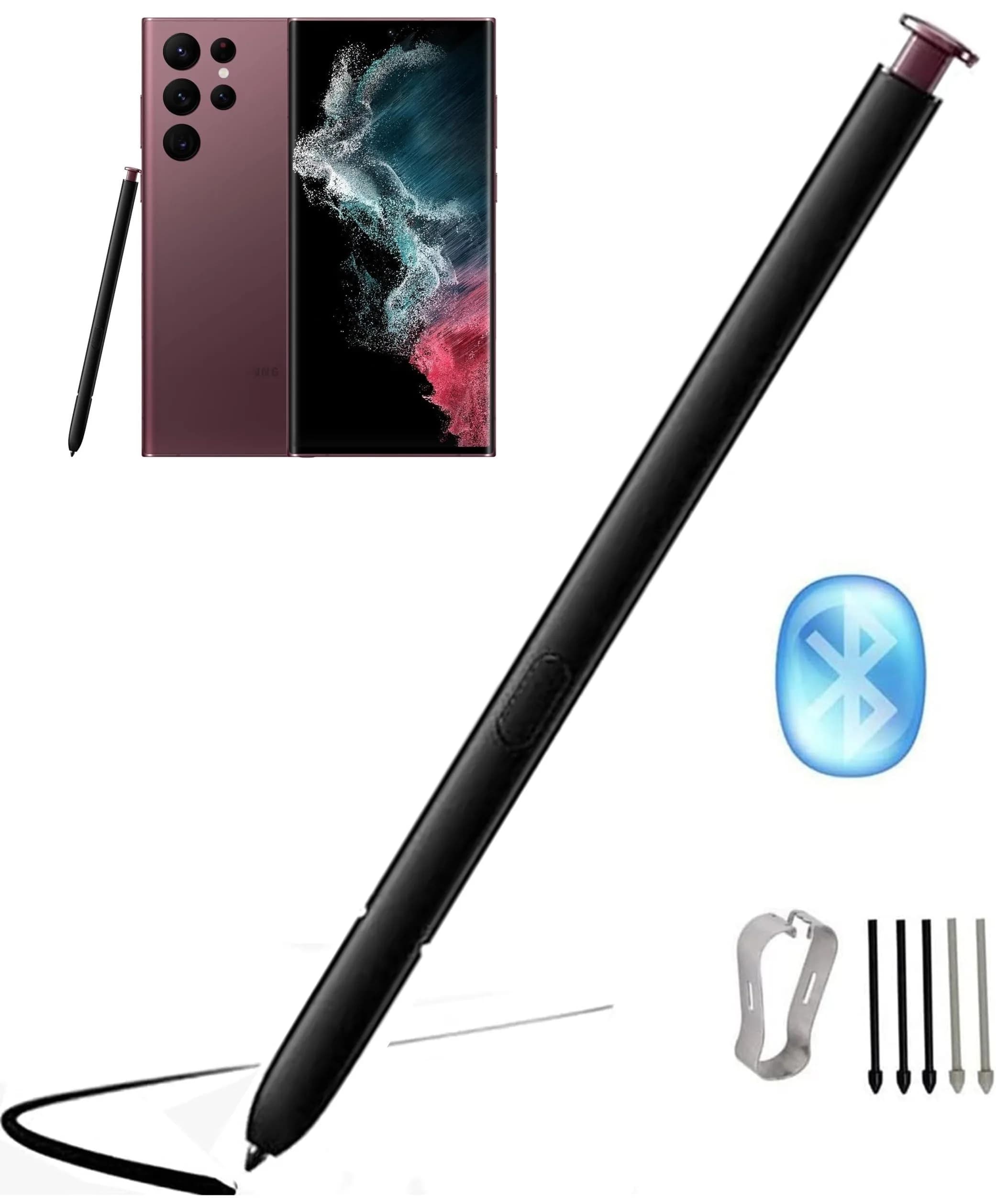 YJSK S Pen Replacement for Samsung Galaxy S22 Ultra 5G Stylus Pen 4096 Pressure Levels, Air Command Control + 5 Tips (Burgundy) - main product image