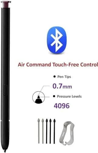 YJSK S Pen Replacement for Samsung Galaxy S22 Ultra 5G Stylus Pen 4096 Pressure Levels, Air Command Control + 5 Tips (Burgundy) thumbnail 2