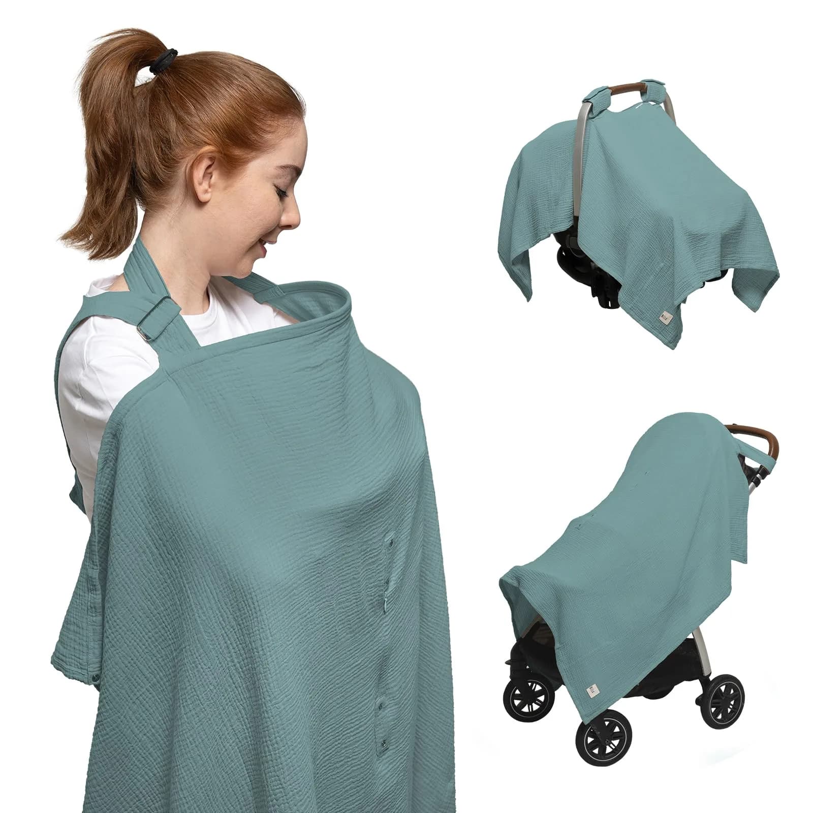 Nilsa Mint Green Muslin Nursing Cover Apron - Breathable 100% Cotton Privacy for Breastfeeding - main product image