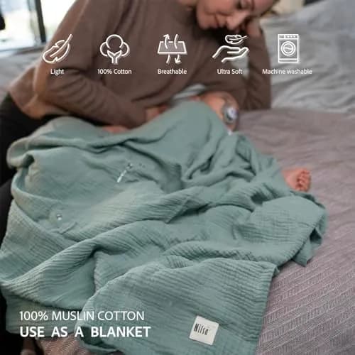 Nilsa 5-in-1 Muslin Nursing Cover 156g (5.5oz) | Breathable Cotton Apron for Breastfeeding & Car Seat Use thumbnail 8