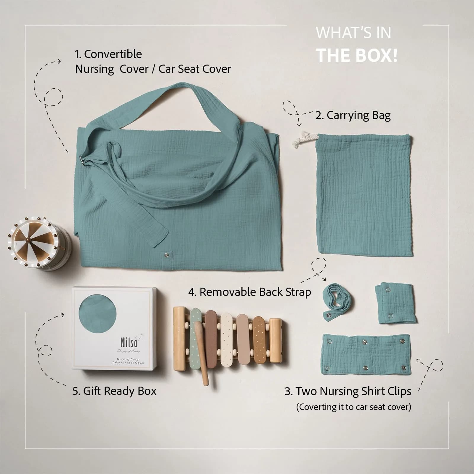 Nilsa Mint Green Muslin Nursing Cover Apron - Breathable 100% Cotton Privacy for Breastfeeding - view 4