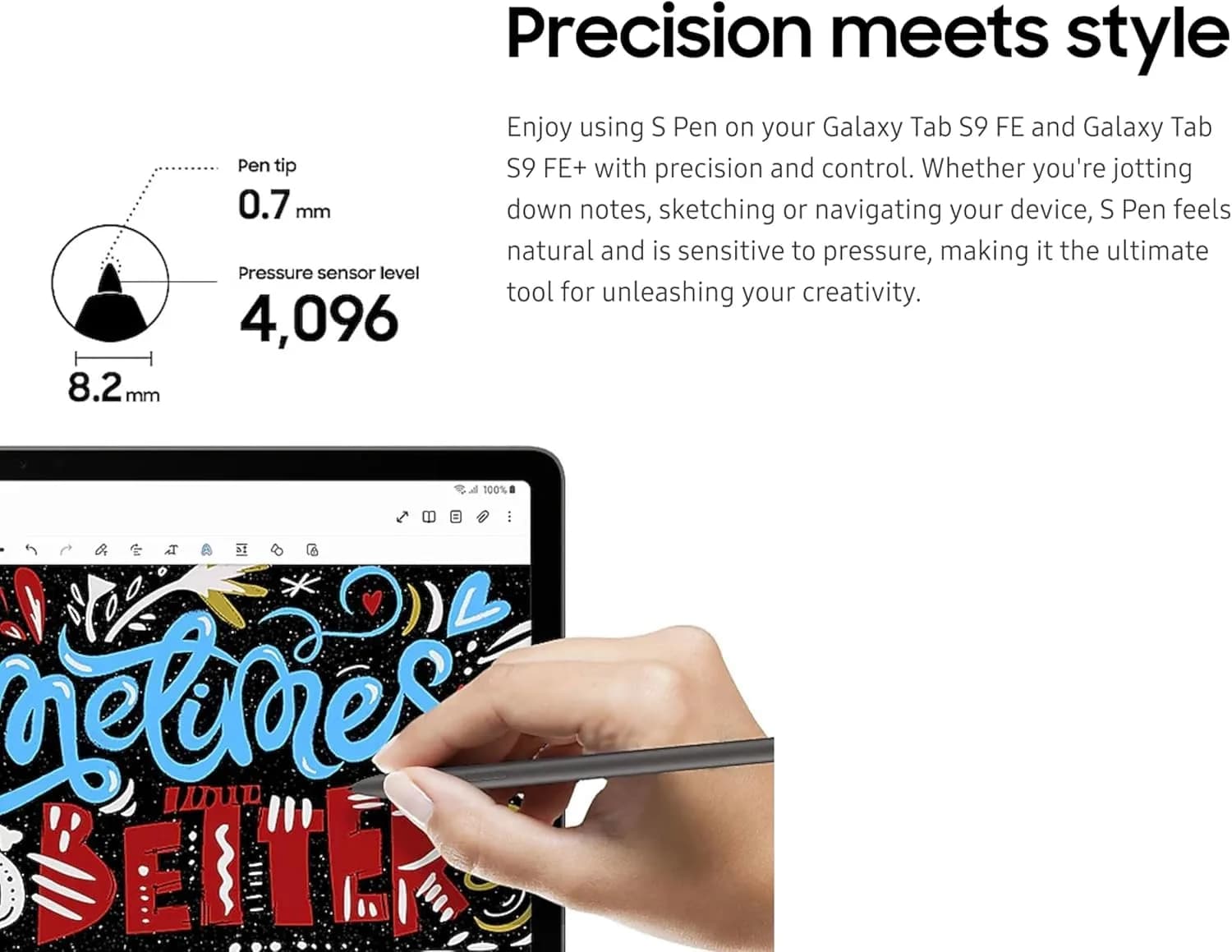 YJSK Galaxy Tab S9 FE S Pen Replacement (Gray) | 0.7mm Tip, 4096 Pressure Sensor | Includes 5 Tips - view 4