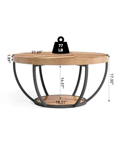 LITTLE TREE Round Coffee Table 32" Diameter | Classic Farmhouse Style with Solid Wood & Metal Support thumbnail 5