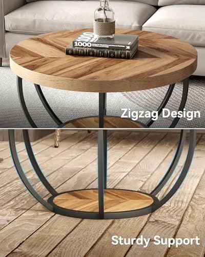 LITTLE TREE Round Coffee Table 32" Diameter | Classic Farmhouse Style with Solid Wood & Metal Support thumbnail 6