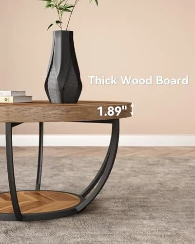 LITTLE TREE Round Coffee Table 32" Diameter | Classic Farmhouse Style with Solid Wood & Metal Support thumbnail 7