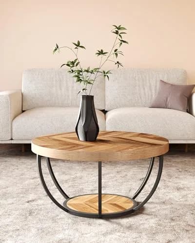 LITTLE TREE Round Coffee Table 32" Diameter | Classic Farmhouse Style with Solid Wood & Metal Support thumbnail 8