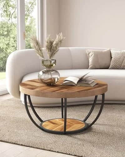 LITTLE TREE Round Coffee Table 32" Diameter | Classic Farmhouse Style with Solid Wood & Metal Support thumbnail 3
