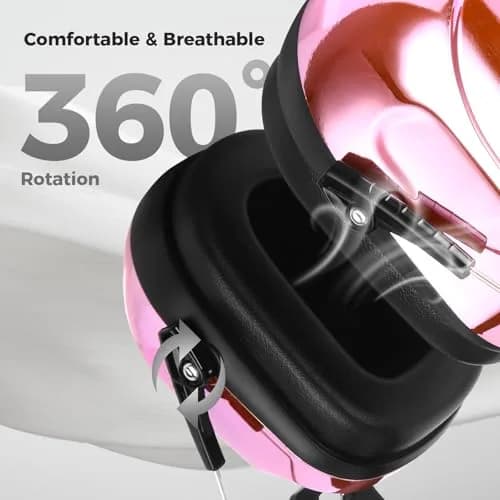 ProCase NRR 28dB Passive Noise Reduction Earmuffs | Adjustable Metal Frame, Foldable Design, Pink thumbnail 4