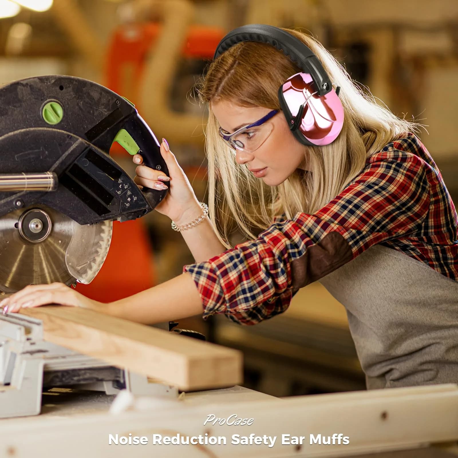 ProCase NRR 28dB Passive Noise Reduction Earmuffs | Adjustable Metal Frame, Foldable Design, Pink - view 5