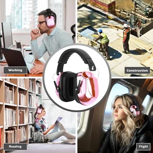 ProCase NRR 28dB Passive Noise Reduction Earmuffs | Adjustable Metal Frame, Foldable Design, Pink thumbnail 7