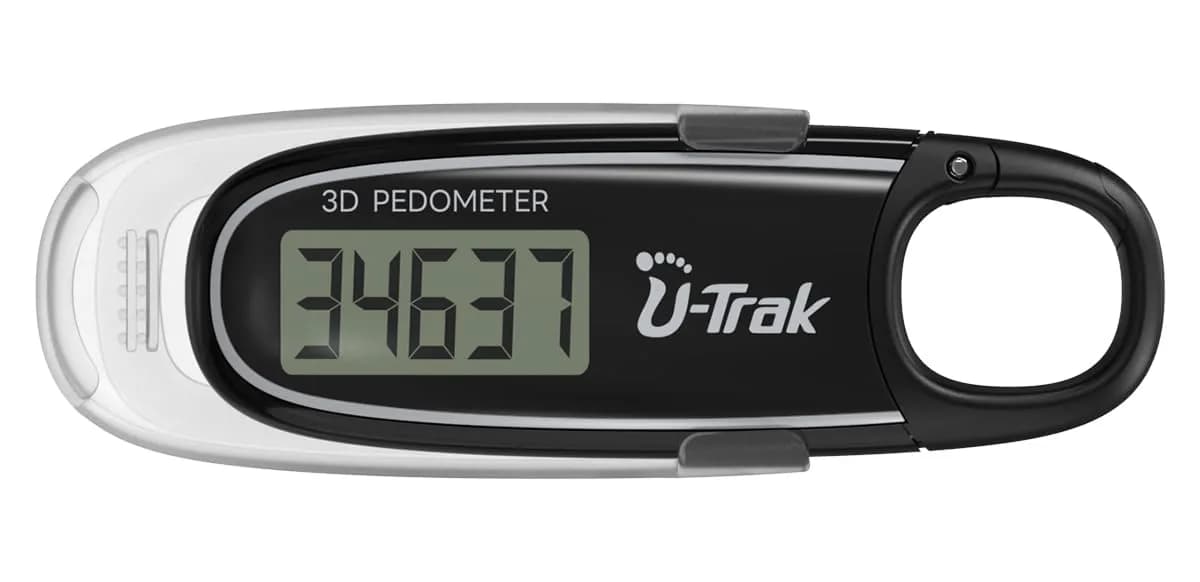 U-Trak 3D Pedometer for Walking with Clip & Carabiner, Simple Step Counter 2.54 cm (1 inch) | Accurate Step Tracker for Men Women Kids
