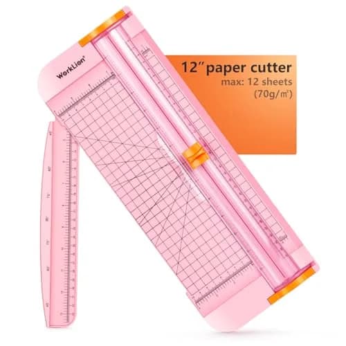 WORKLION Paper Cutter Pink 12 Inch | Safe, Precise & Portable Crafting Tool thumbnail 1