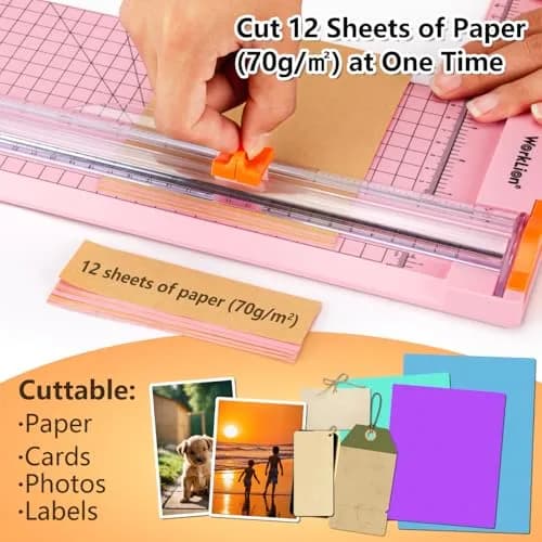 WORKLION Paper Cutter Pink 12 Inch | Safe, Precise & Portable Crafting Tool thumbnail 4