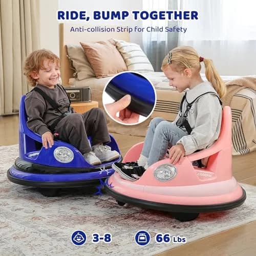 ELEMARA Electric Bumper Car for Kids 12V | Max 1.9MPH, Parent Remote, 2 Modes, Music, Lighting, Navy thumbnail 2