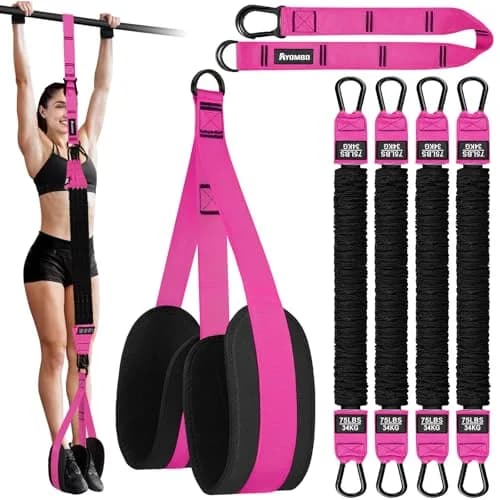 Ayombo Heavy Duty Pull Up Assistance Bands with Foot Strap, 75lb-300lb Resistance | 4-Pack Natural Rubber Latex Tubes thumbnail 1