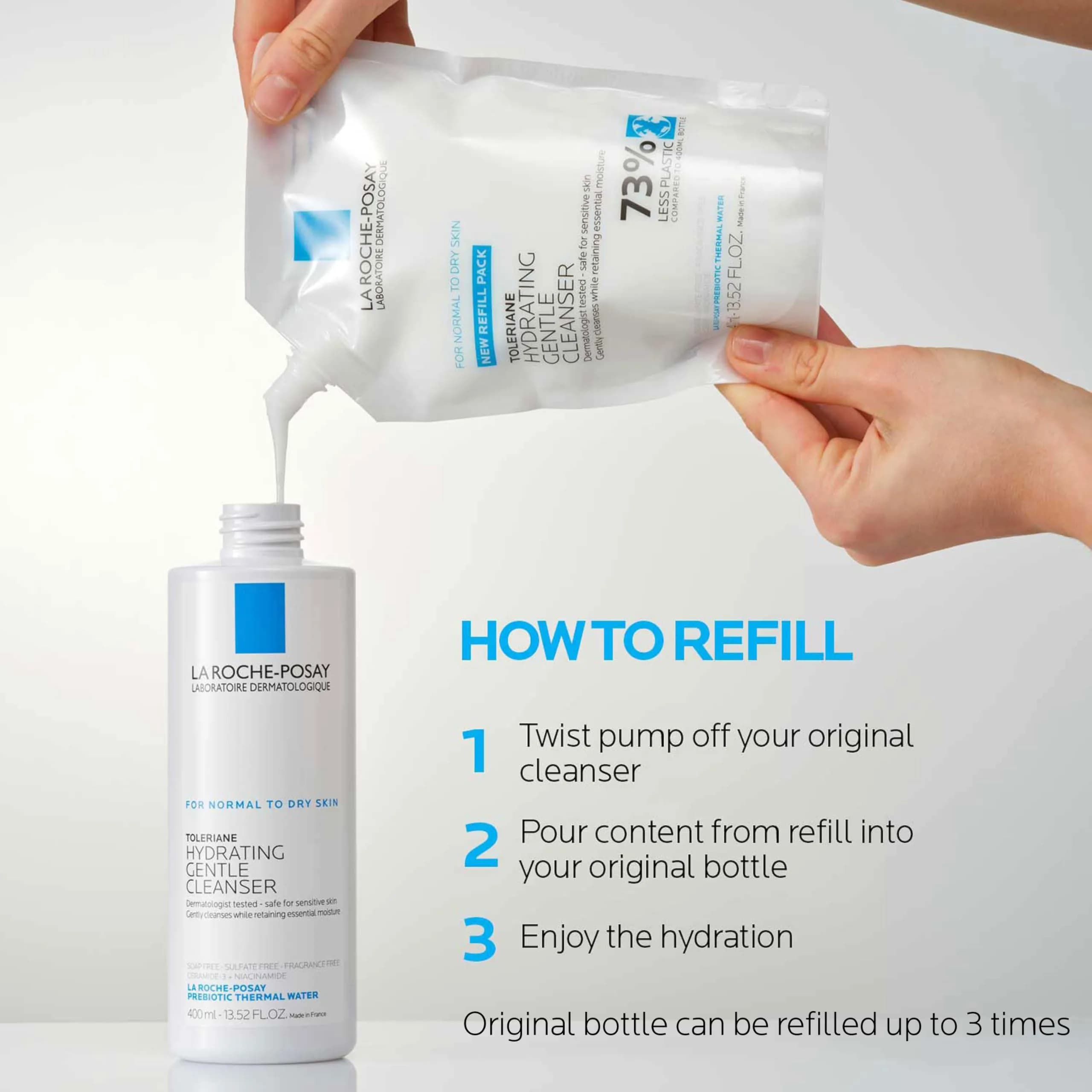 La Roche-Posay Toleriane Hydrating Gentle Cleanser & Double Repair Face Moisturizer Set - 13.52 Fl Oz Refill | Gentle Cleansing & 48hr Hydration - view 4