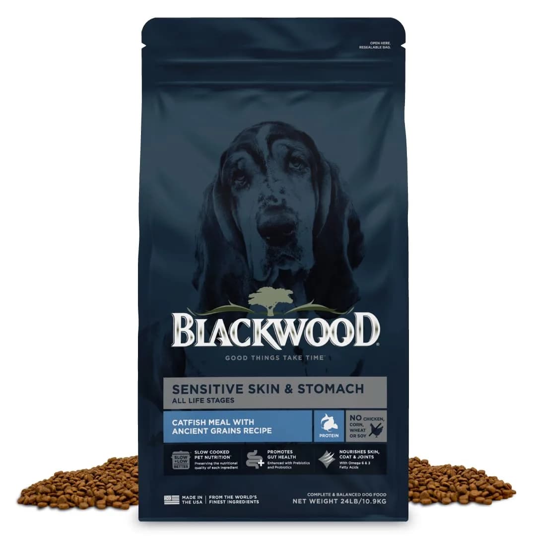 Blackwood Sensitive Skin & Stomach Dry Dog Food, 24 lb | Catfish Meal & Ancient Grains, USA