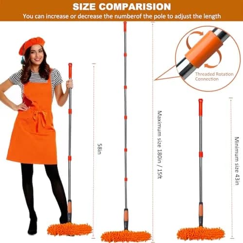 Tonmp 20 ft+ Reach Window Cleaner Duster Kit with 14 ft Extension Pole & 3 Pads | Cleans High Windows Safely thumbnail 4