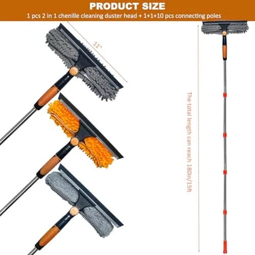 Tonmp 20 ft+ Reach Window Cleaner Duster Kit with 14 ft Extension Pole & 3 Pads | Cleans High Windows Safely thumbnail 2