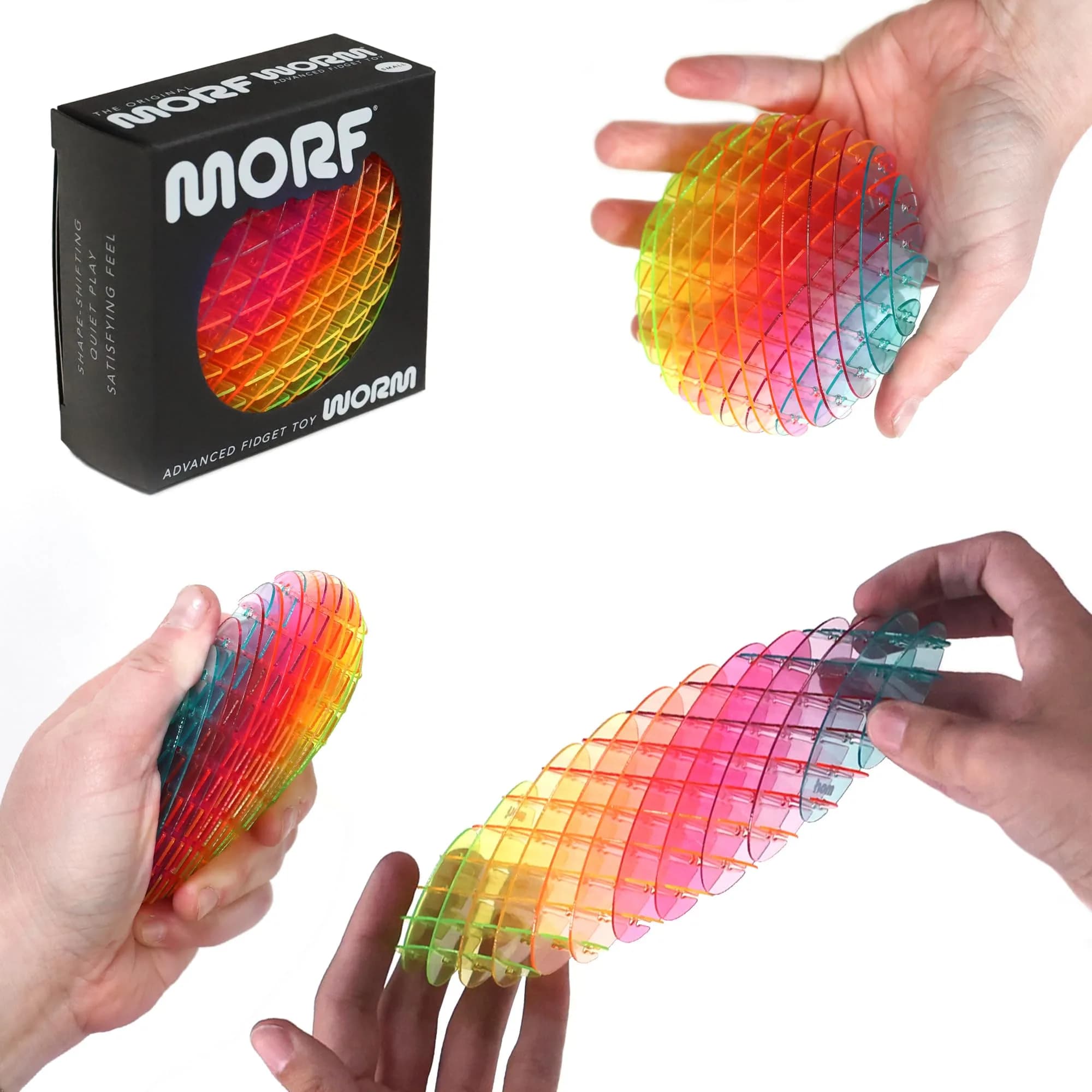 morf Worm 3D Sensory Figgy Fidget Toy, Large, 13.3 cm (5.24 inches) | Bend, Stretch & Wiggle for Focus — Rainbow / Small