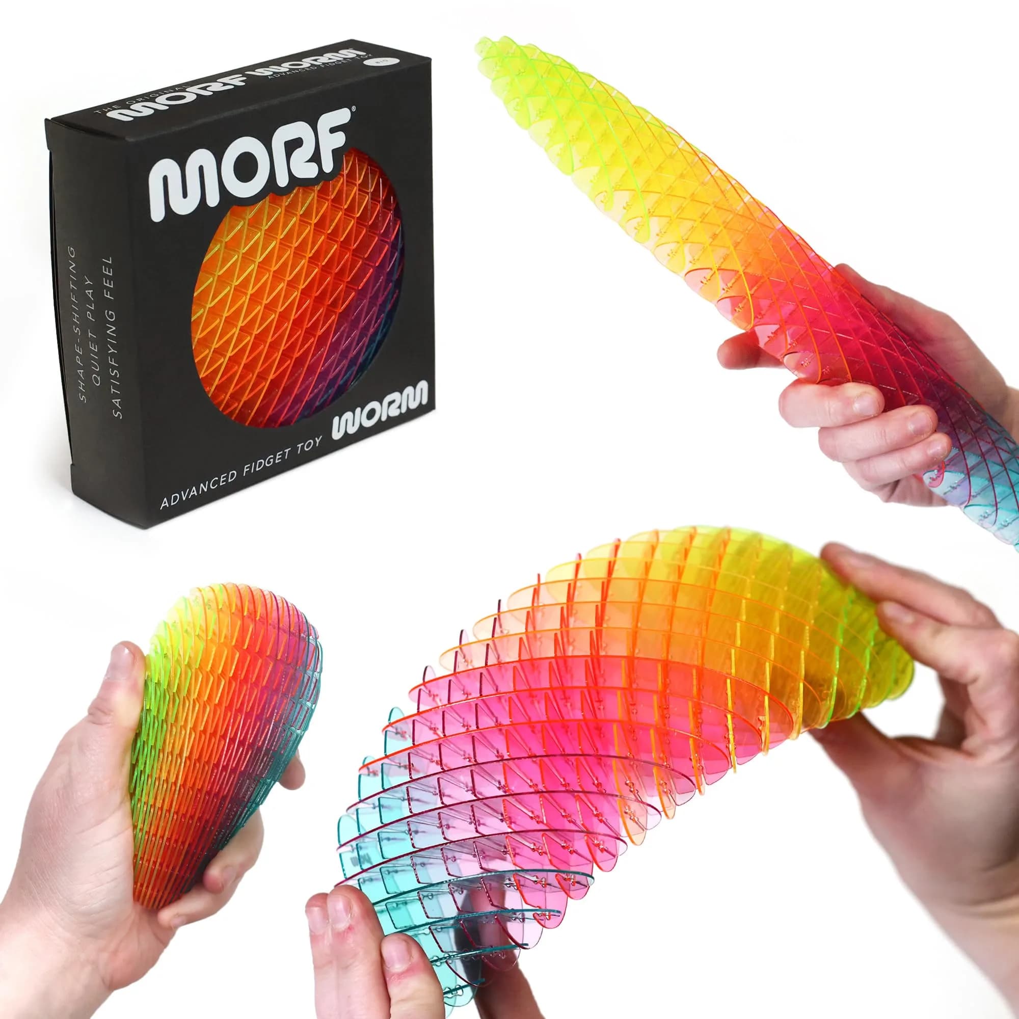 morf Worm 3D Sensory Figgy Fidget Toy, Large, 13.3 cm (5.24 inches) | Bend, Stretch & Wiggle for Focus — Rainbow / Big