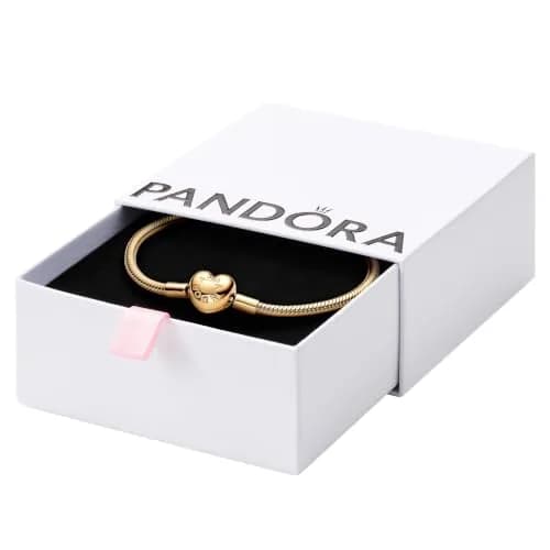 PANDORA Moments Engravable Heart Clasp Snake Chain Bracelet, 6.7" | Heart-shaped Clasp & 14k Gold Plated thumbnail 1