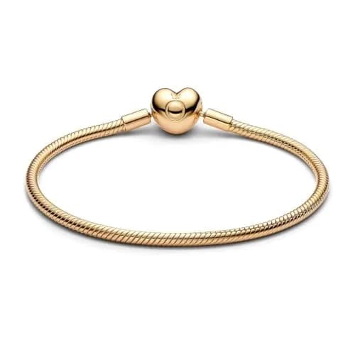 PANDORA Moments Engravable Heart Clasp Snake Chain Bracelet, 6.7" | Heart-shaped Clasp & 14k Gold Plated thumbnail 9