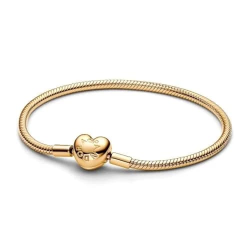 PANDORA Moments Engravable Heart Clasp Snake Chain Bracelet, 6.7" | Heart-shaped Clasp & 14k Gold Plated thumbnail 4