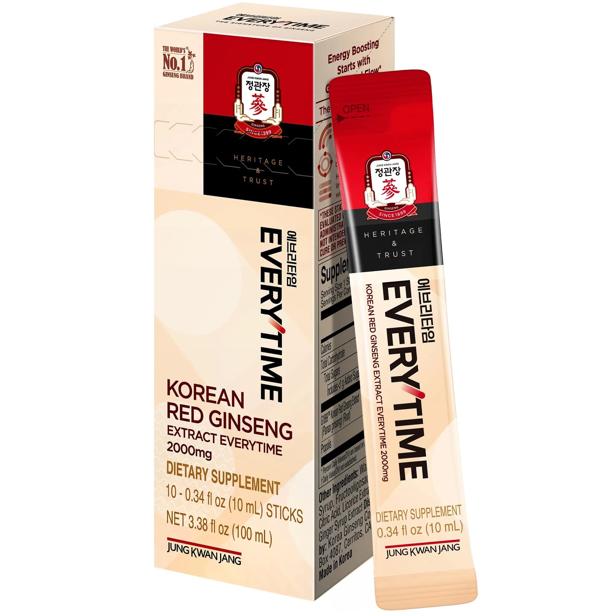 JUNG KWAN JANG Korean Red Ginseng Extract 2000mg | Energy & Immunity Boost, Caffeine-Free, 10 Sticks