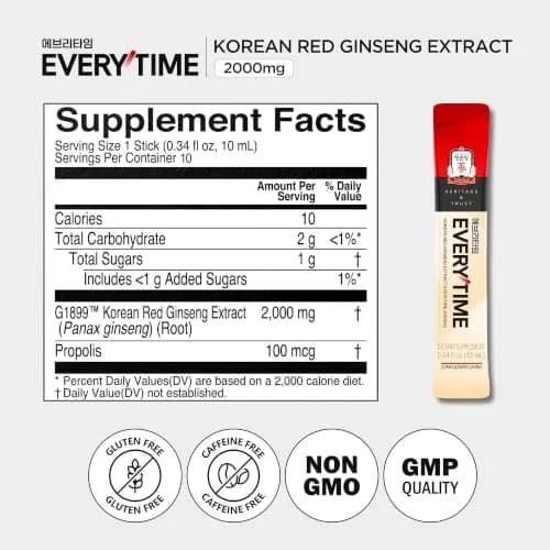 JUNG KWAN JANG Korean Red Ginseng Extract 2000mg | Energy & Immunity Boost, Caffeine-Free, 10 Sticks thumbnail 7