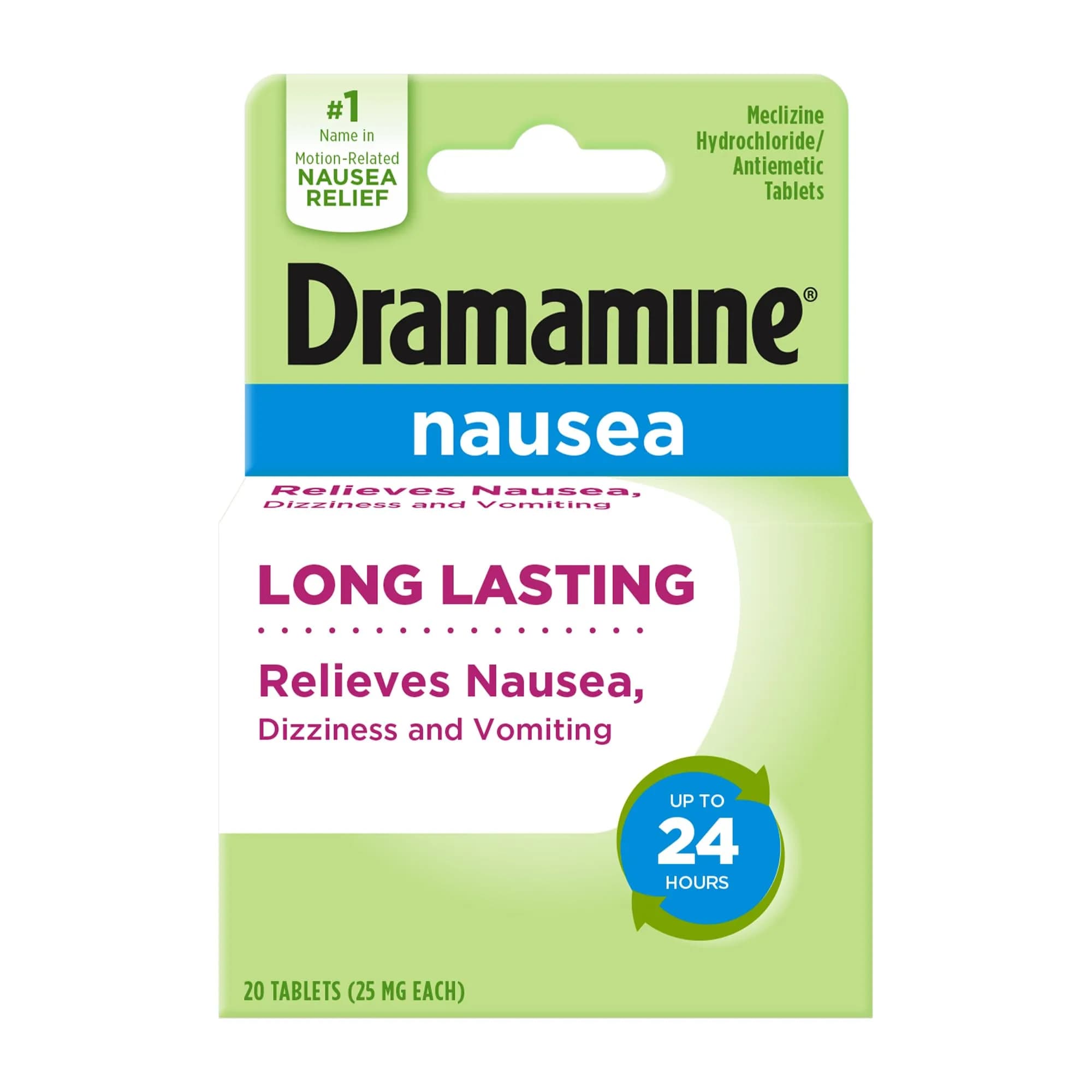 Dramamine Nausea Relief Tablets Long-Lasting 20 Count (20 Tablets) — Tablet