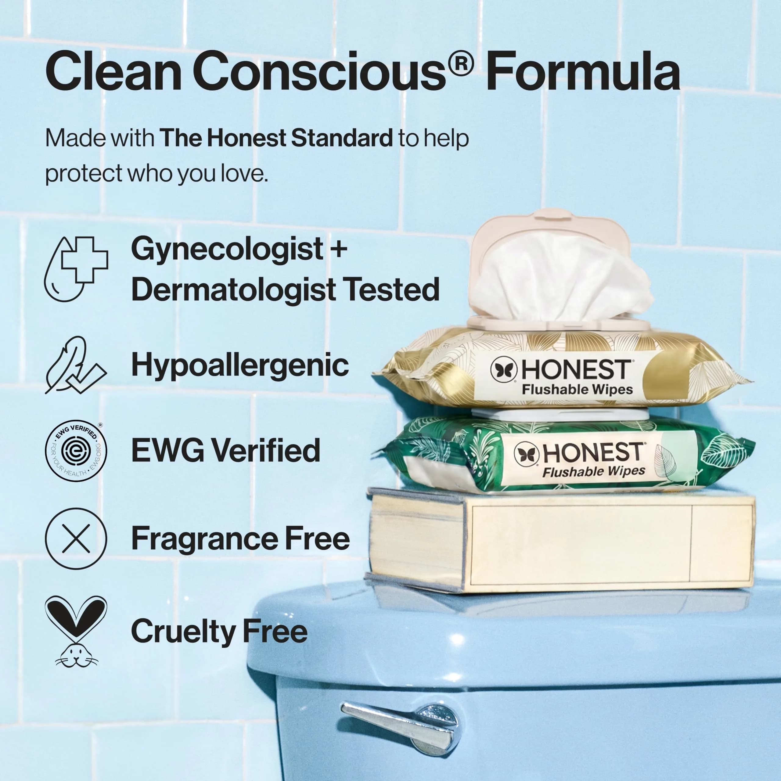 The Honest Company Flushable Wipes Tropical Leaves 126ct | Hypoallergenic & Septic Safe - view 3