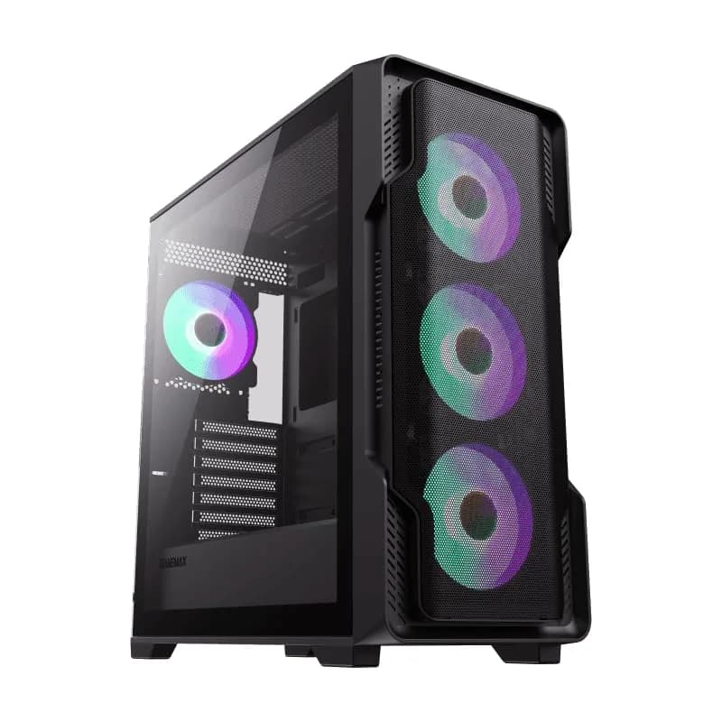 GAMEMAX Siege E-ATX Mid-Tower Gaming Case, Side Tempered Glass Panel, Support 360mm Radiator, 4x120mm ARGB Fans, Black | Extreme Cooling & RGB Lighting