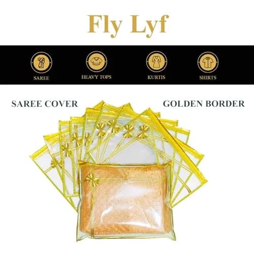 FLY LYF Transparent Saree Cover with Zip, 43cm x 37cm x 2cm (12-Pack) | Protects Sarees from Dust & Moisture thumbnail 4