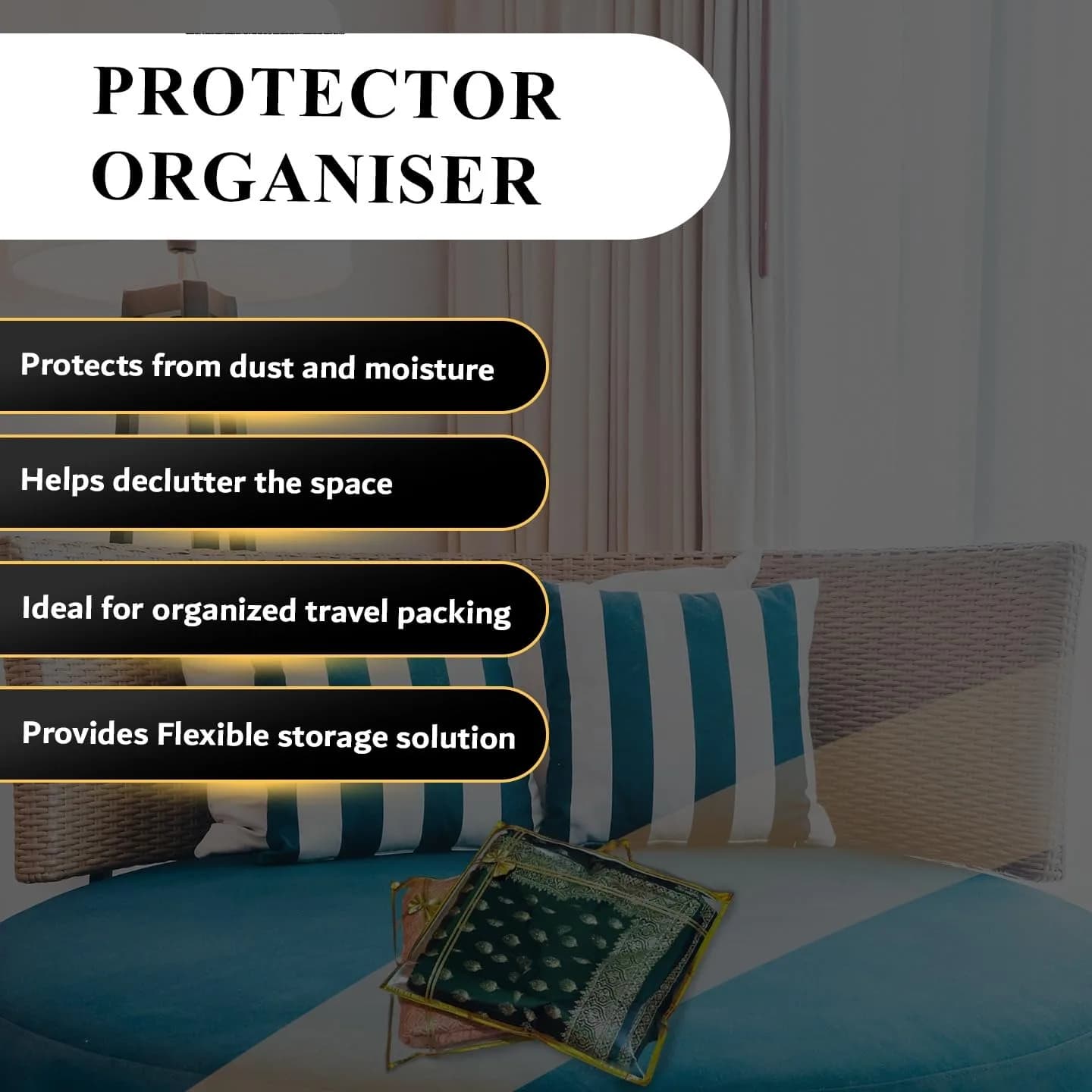 FLY LYF Transparent Saree Cover with Zip, 43cm x 37cm x 2cm (12-Pack) | Protects Sarees from Dust & Moisture - view 6