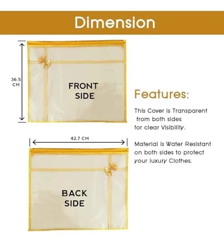 FLY LYF Transparent Saree Cover with Zip, 43cm x 37cm x 2cm (12-Pack) | Protects Sarees from Dust & Moisture thumbnail 2