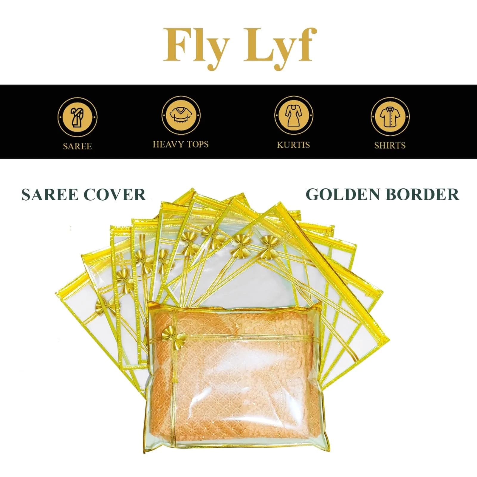FLY LYF Transparent Saree Cover with Zip, 43cm x 37cm x 2cm (12-Pack) | Protects Sarees from Dust & Moisture - view 4