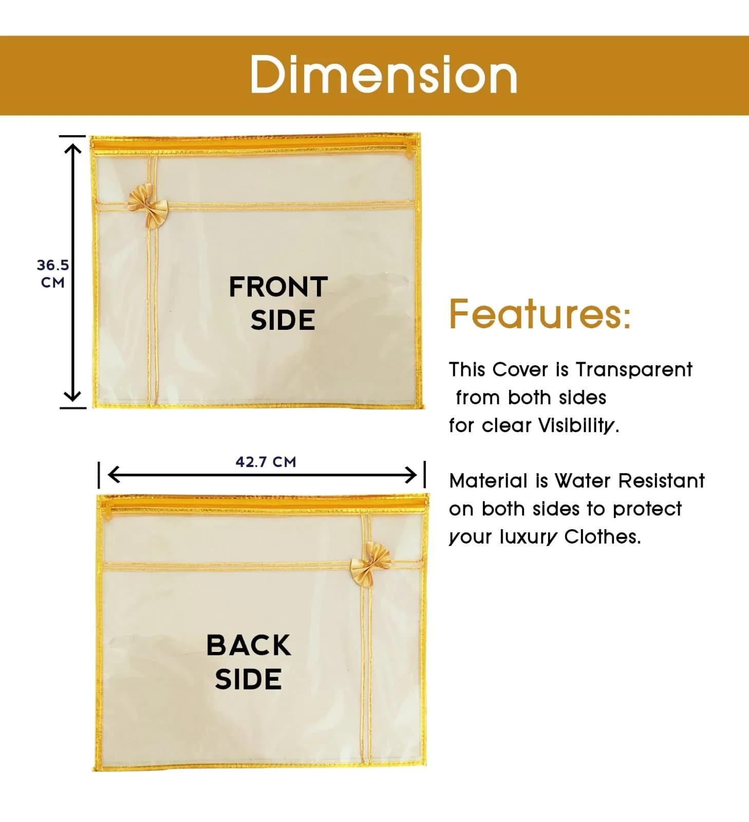 FLY LYF Transparent Saree Cover with Zip, 43cm (17in) L x 37cm (14.5in) W x 2cm (0.8in) H, Pack of 6 | Protects Sarees from Dust & Moisture - view 2
