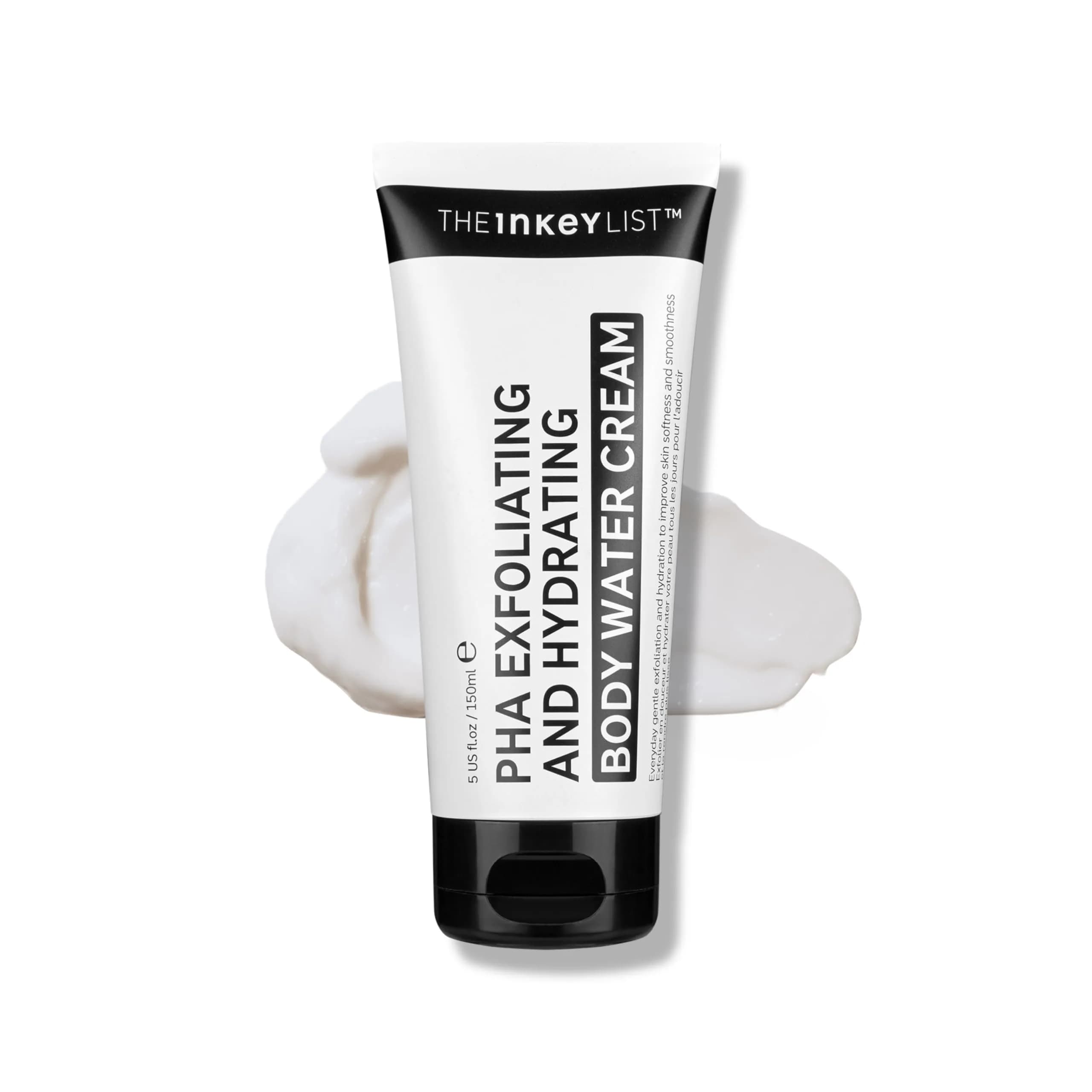 The INKEY List PHA Body Water Cream 5 fl oz | Hydrating & Exfoliating Body Lotion for All Skin Types — White