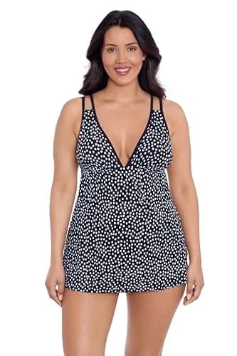 Trimshaper Womens Built-in Tummy Control Tracey Swimdress with Adjustable Side Tie, Funfetti, 10 | Flattering & Supportive Swimwear thumbnail 1