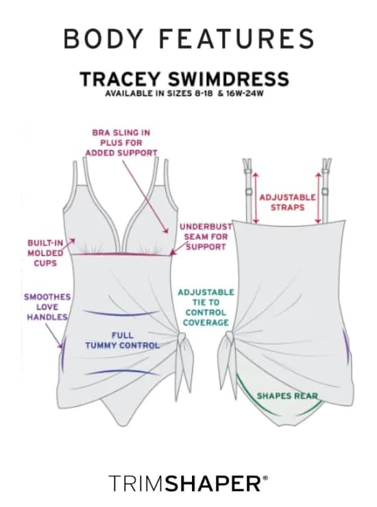 Trimshaper Womens Built-in Tummy Control Tracey Swimdress with Adjustable Side Tie, Funfetti, 10 | Flattering & Supportive Swimwear thumbnail 5