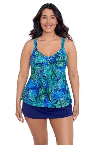 Trimshaper Womens Adjustable Lily Swim Tankini with Built-in Bra Support, Mosaic Jungle, 14 | Supportive, Flattering Fit for Indian Water Activities thumbnail 1
