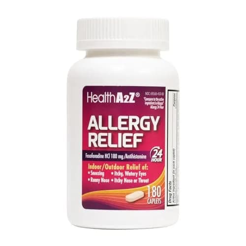 HealthA2Z Allergy Relief Fexofenadine Hydrochloride 180mg 180 Caplets | 24-Hour Non-Drowsy Antihistamine for Indoor & Outdoor Allergies thumbnail 1