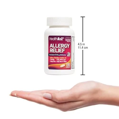 HealthA2Z Allergy Relief Fexofenadine Hydrochloride 180mg 180 Caplets | 24-Hour Non-Drowsy Antihistamine for Indoor & Outdoor Allergies thumbnail 6