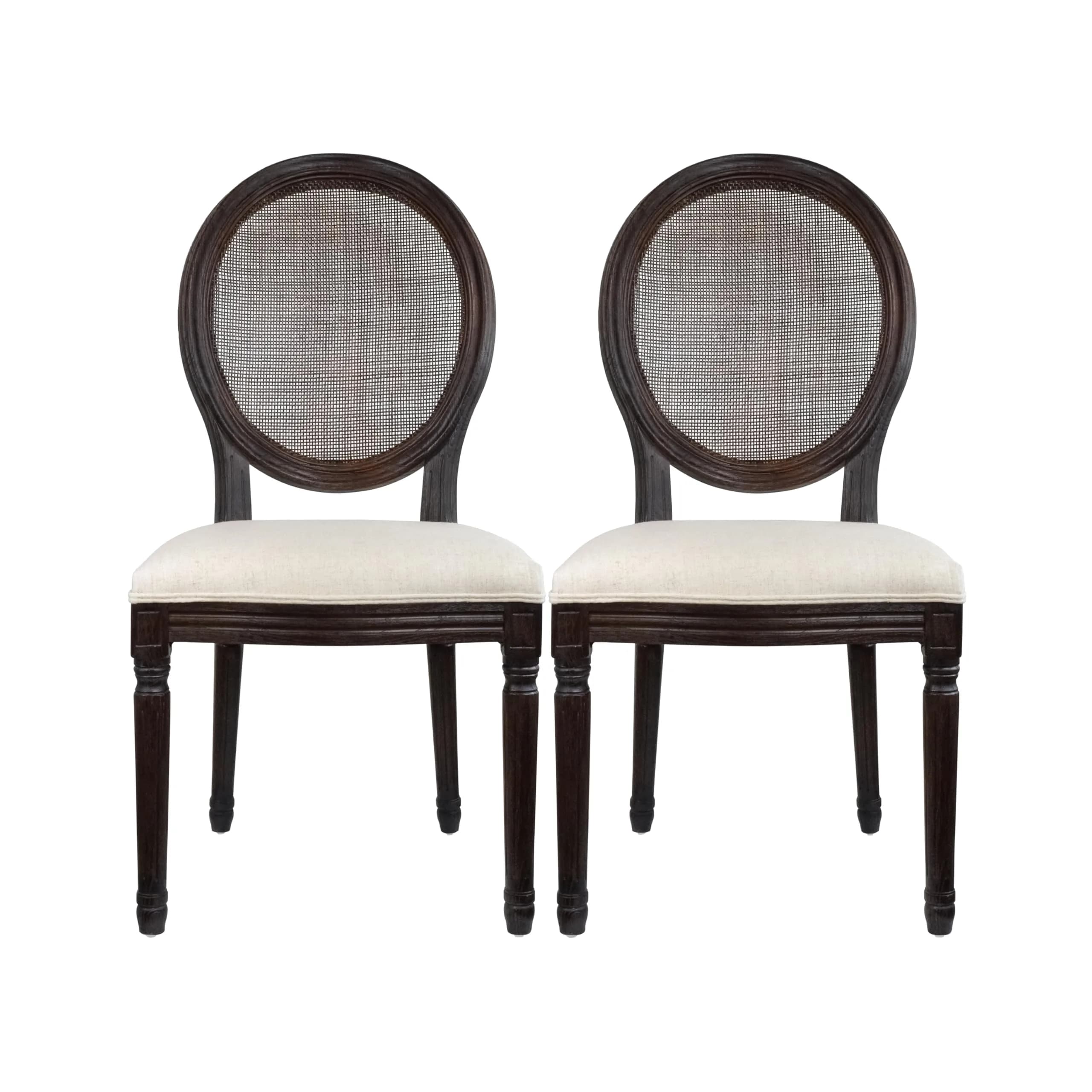 2xhome Set of 2 French Country Dining Chairs | Linen Upholstered Fabric | Rustic Wooden Frame - main product image