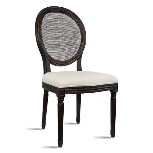 2xhome Set of 2 French Country Dining Chairs | Linen Upholstered Fabric | Rustic Wooden Frame thumbnail 5