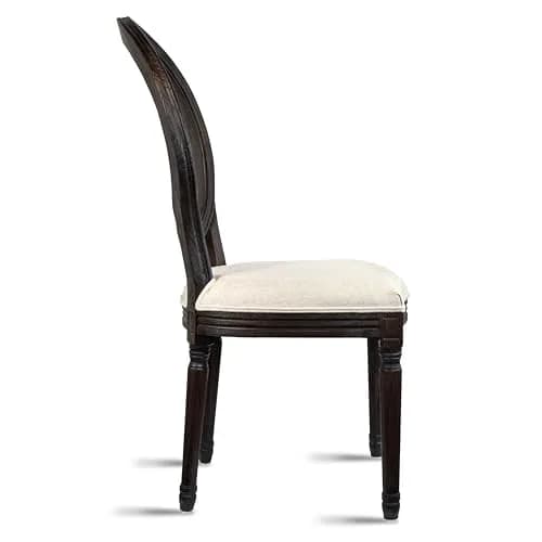 2xhome Set of 2 French Country Dining Chairs | Linen Upholstered Fabric | Rustic Wooden Frame thumbnail 6