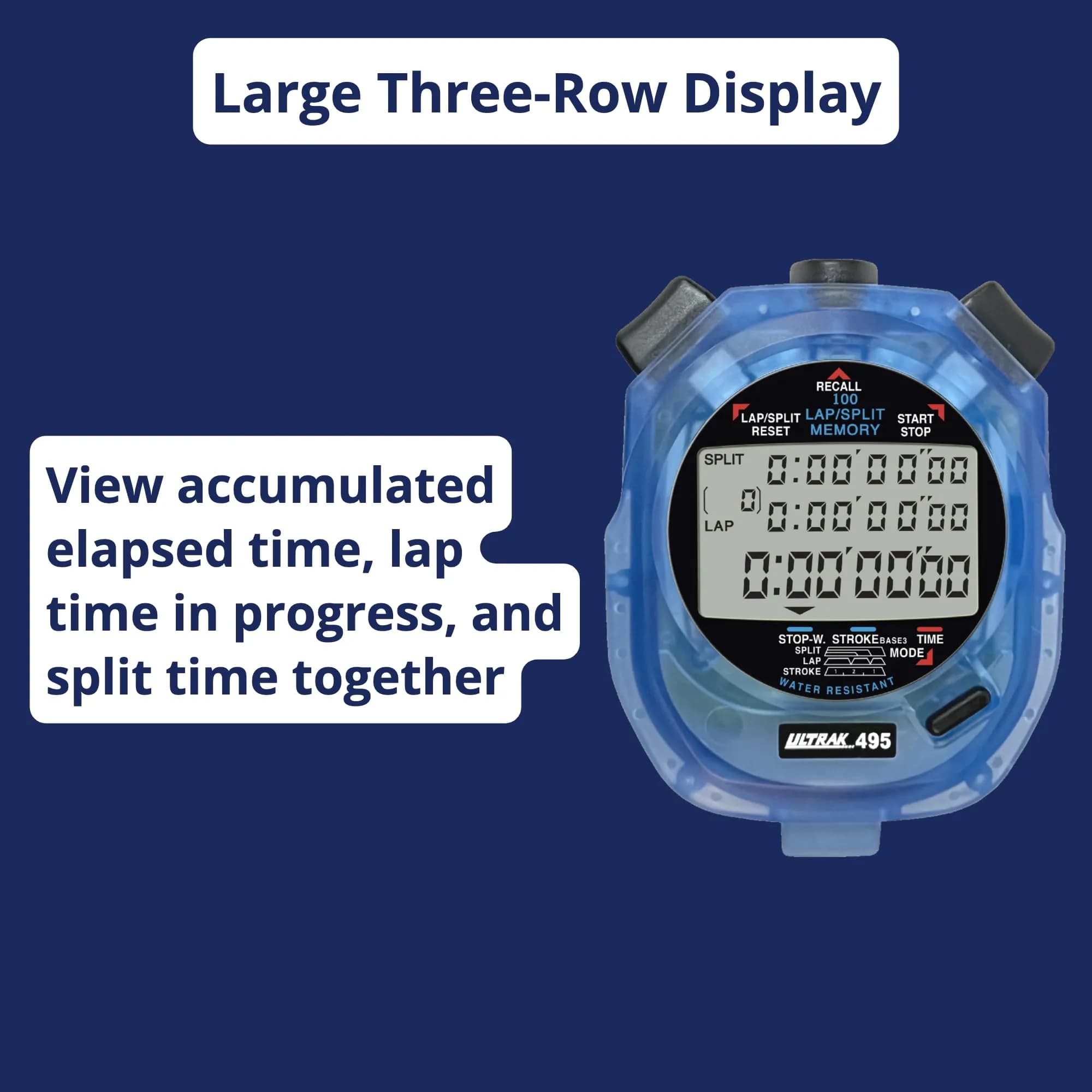 ULTRAK 495 Stopwatch – Blue Professional 100-Lap Digital Timer, Countdown Interval Tracker, Water-Resistant Sports Watch, Chronograph (1 Unit) - view 8
